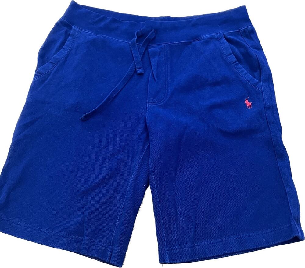 Polo Ralph Lauren Mens Shorts medium m Blue VTG red Pony casual waffle texture